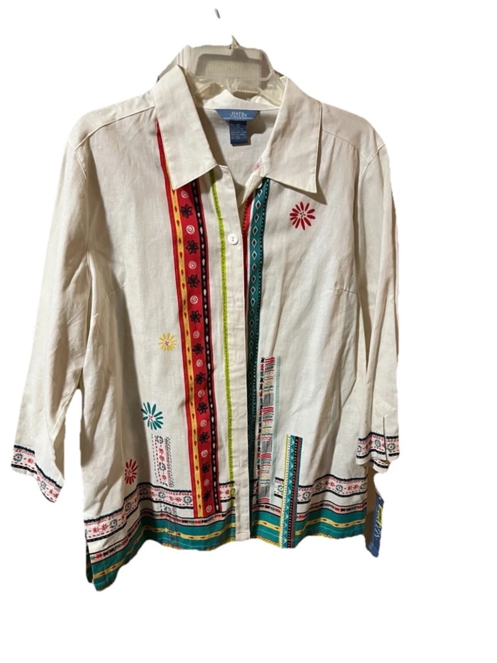Ladies Off White Napa Valley Colorful Mayan Design Button Up Top XL NWT Chest 48